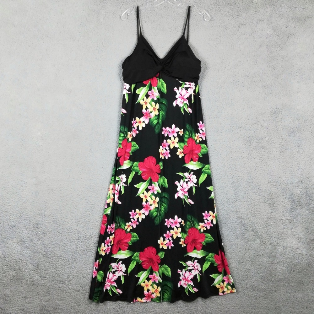 Paradise‎ Eve Womens Dress Maxi Hawaiian Luau Floral Print Black Sweetheart 2XL